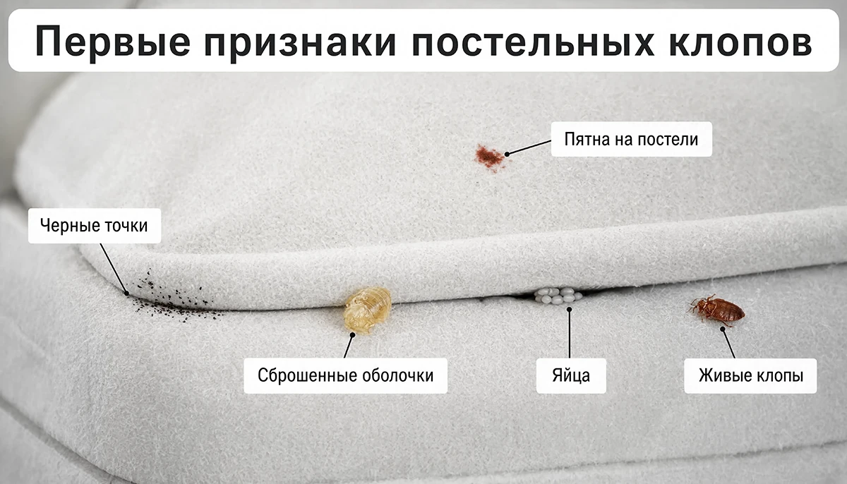 Как понять, что дома клопы: первые признаки и следы на постели