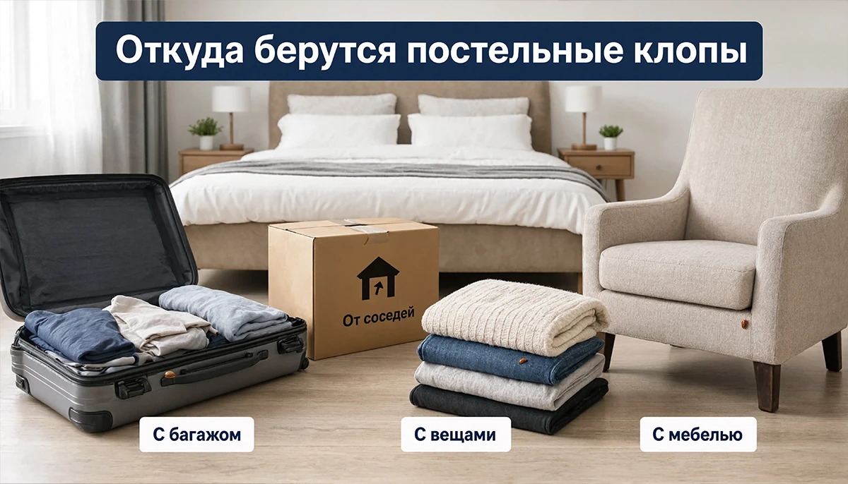 Откуда берутся постельные клопы в квартире и как они попадают в дом